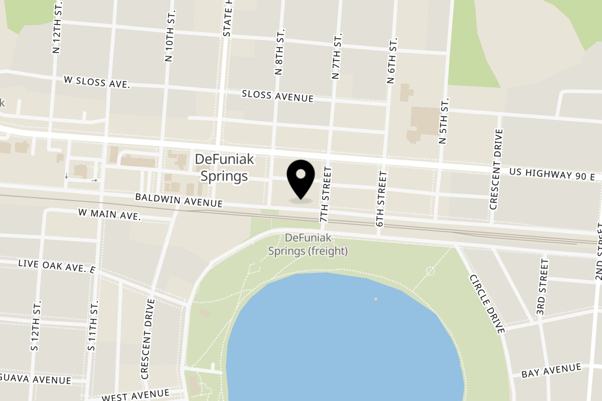 Map showing the location of Sweet Southern Comfort on 756 Baldwin Ave in Defuniak Springs